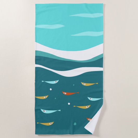 Retro Zomer Oceaangolven Midden Eeuw Modern Strandlaken (Voorkant)