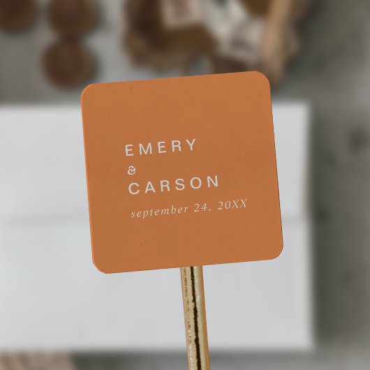 Retro Zomer | Oranje bruiloft envelop afdichtingen Vierkante Sticker