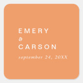 Retro Zomer | Oranje bruiloft envelop afdichtingen Vierkante Sticker (Voorkant)