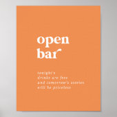 Retro Zomer | Oranje bruiloft open bar teken Poster (Voorkant)