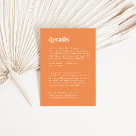 Retro Zomer | Oranje trouwgegevens Informatiekaartje