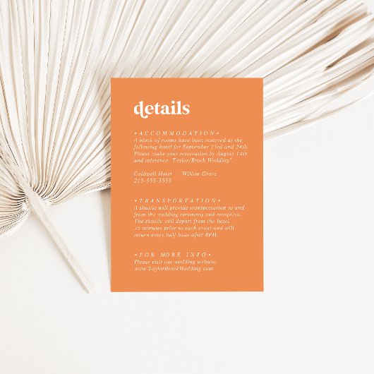 Retro Zomer | Oranje trouwgegevens Informatiekaartje