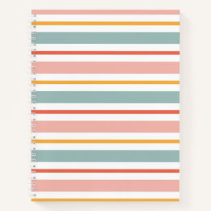 Retro Zomer Pastel Gestreepte Roze Mint En Mosterd Notitieboek