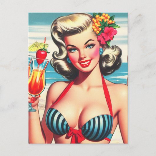 Retro Zomer Pin Up Briefkaart (Voorkant)