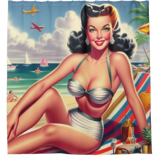 Retro Zomer Pin-up Douchegordijn (Voorkant)