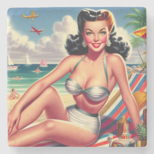 Retro Zomer Pin-up Stenen Onderzetter