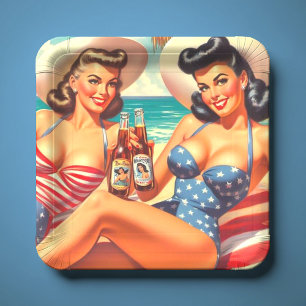 Retro Zomer Pin-ups Papieren Bordje