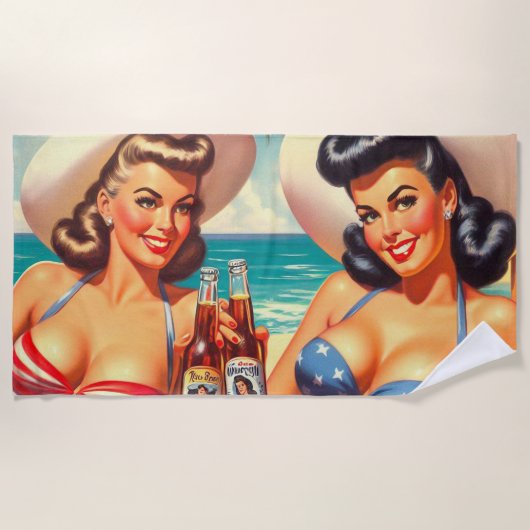 Retro Zomer Pin-ups Strandlaken (Voorkant)