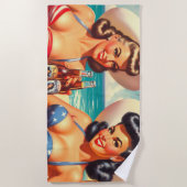 Retro Zomer Pin-ups Strandlaken (Voorkant)