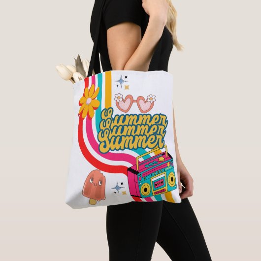 Retro Zomer Regenboog Canvas tas (Dichtbij)