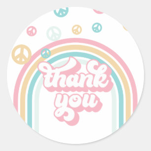 Retro Zomer Regenboog Dank Je Ronde Sticker