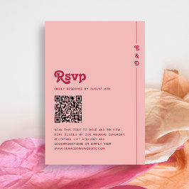 Retro Zomer Roze & Blush Monogram Huwelijk QR Code RSVP Kaartje