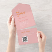 Retro Zomer | Roze en Oranje bruiloft All In One Uitnodiging (Afscheurbaar)