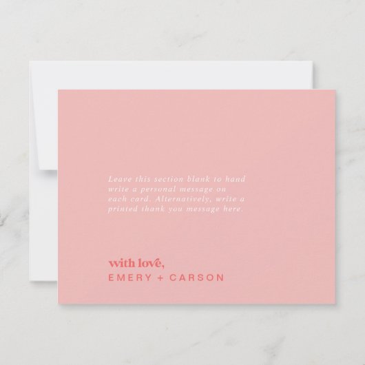 Retro Zomer | Roze en Oranje bruiloft Bedankkaart (Achterkant)