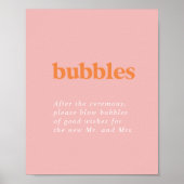 Retro Zomer | Roze en Oranje Bruiloft Bubble Sign Poster (Voorkant)