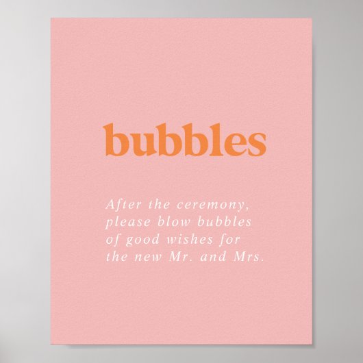 Retro Zomer | Roze en Oranje Bruiloft Bubble Sign Poster (Voorkant)