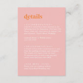 Retro Zomer | Roze en Oranje bruiloft Details Informatiekaartje (Voorkant)