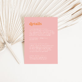 Retro Zomer | Roze en Oranje bruiloft Details Informatiekaartje
