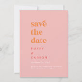 Retro Zomer | Roze en Oranje bruiloft Save The Date (Voorkant)
