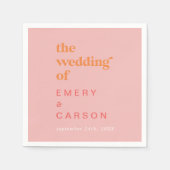 Retro Zomer | Roze en Oranje bruiloft Servet (Voorkant)