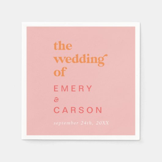 Retro Zomer | Roze en Oranje bruiloft Servet (Voorkant)