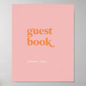 Retro Zomer | Roze en Oranje Gastenboek teken Poster (Voorkant)