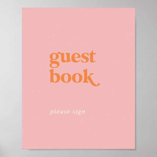 Retro Zomer | Roze en Oranje Gastenboek teken Poster (Voorkant)