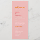 Retro Zomer | Roze en Oranje huwelijksprogramma Programmakaart (Voorkant)