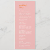 Retro Zomer | Roze en Oranje huwelijksprogramma Programmakaart (Achterkant)