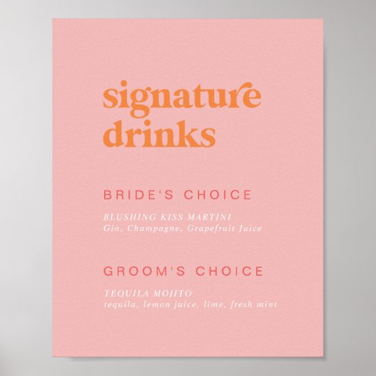 Retro Zomer Roze en Sinaasappel Signature Drinken  Poster (Voorkant)