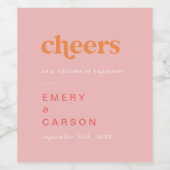 Retro Zomer | Roze Sinaasappel Cheers Bruiloft Wijn Etiket (Enkel label)