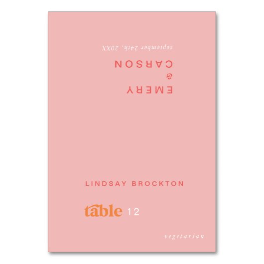 Retro Zomer Roze Sinaasappel Naam Trouwplaats Kaar Kaart (Voorkant)