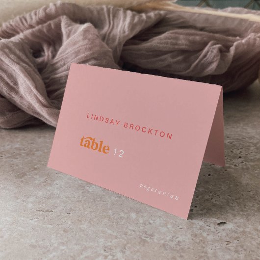 Retro Zomer Roze Sinaasappel Naam Trouwplaats Kaar Kaart