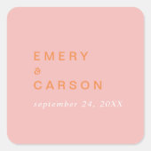 Retro Zomer | Roze Sinaasappel trouwenvelop afdich Vierkante Sticker (Voorkant)