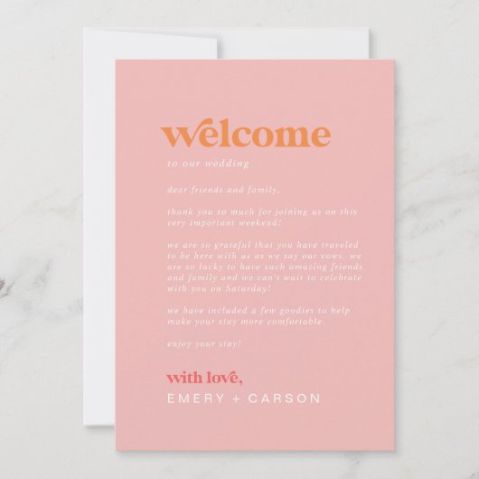 Retro Zomer Roze Sinaasappel Welkomstbrief Routebe (Voorkant)