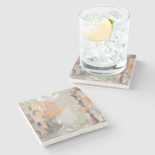 Retro zomer rustiek stoffig sinaasappel, taupe, br stenen onderzetter (Zijkant)