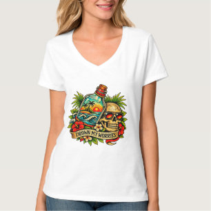 Retro Zomer Schedel Bericht in een Fles Strand vro T-shirt