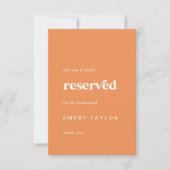 Retro Zomer Sinaasappel DIY Wedding Gereserveerde  Kaart (Voorkant)