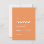 Retro Zomer Sinaasappel DIY Wedding Gereserveerde  Kaart (Achterkant)
