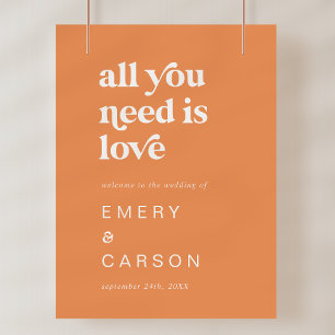 Retro Zomer Sinaasappel Huwelijk Welkom Teken Sjab Poster