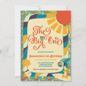 Retro Zomer Strand Geslacht Neutraal 1e Verjaardag Kaart (Voorkant)