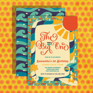 Retro Zomer Strand Geslacht Neutraal 1e Verjaardag Kaart