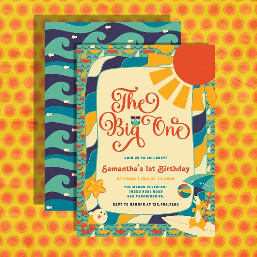 Retro Zomer Strand Geslacht Neutraal 1e Verjaardag Kaart