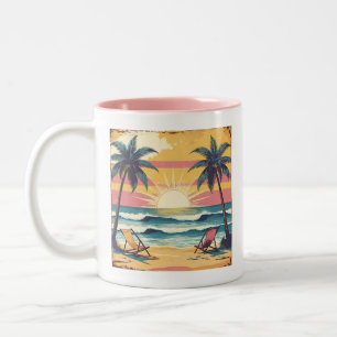 Retro Zomer Strand Grafisch Tweekleurige Koffiemok