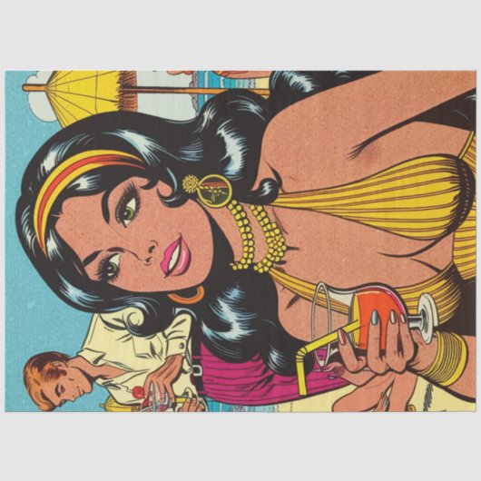 Retro Zomer Strand Meisje Strips Tissuepapier (Voorkant)
