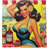 Retro Zomer Strand Pin Up Douchegordijn (Voorkant)