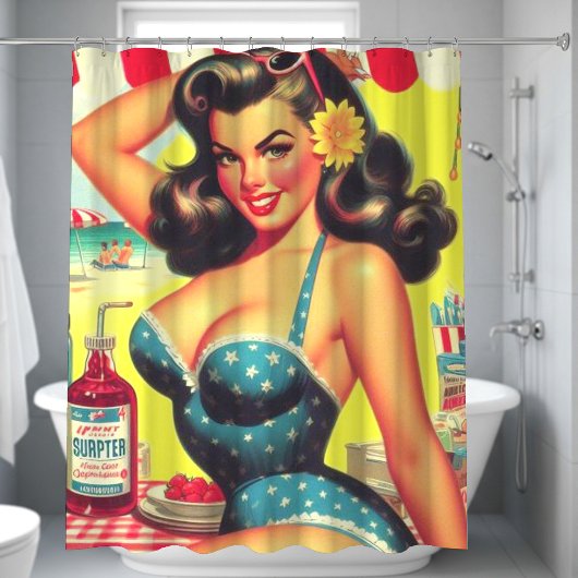 Retro Zomer Strand Pin Up Douchegordijn