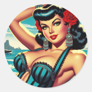 Retro Zomer Strand Pin-up Ronde Sticker