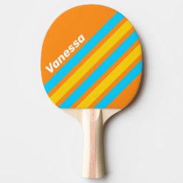 Retro Zomer Strand Schuin Strepen met Naam Tafeltennisbatje