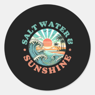 Retro Zomer Strand Sfeer, Zout Water En Zonneschij Ronde Sticker